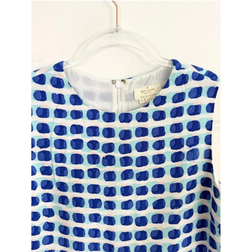 Kate Spade New York Island Stamp Layered Silk Tank Top XS Blue White
